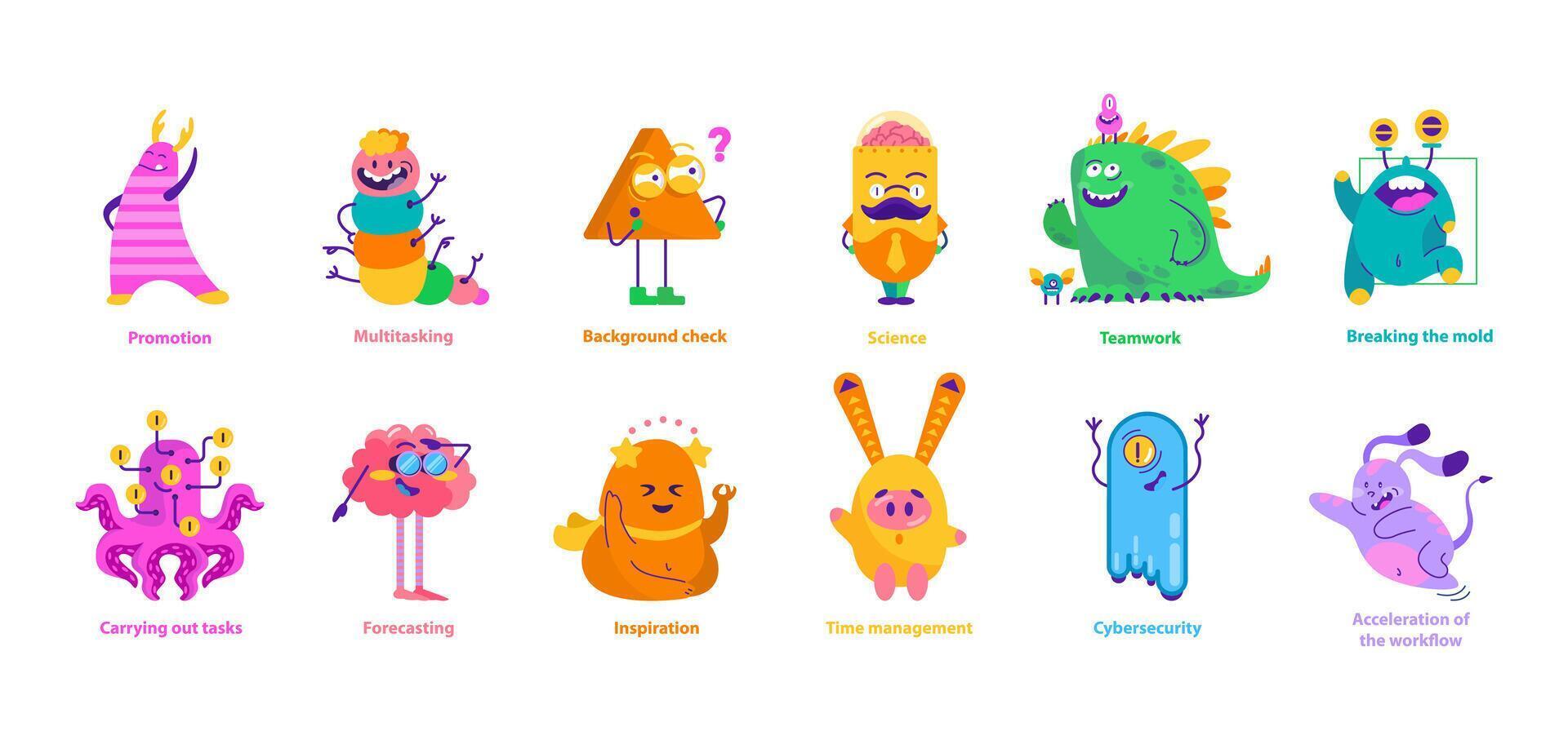 Monster Helpers set. Vector illustration
