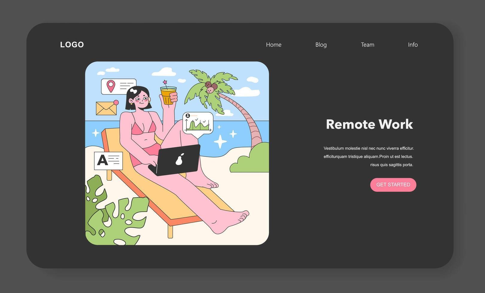 Workation paradise. Flat vector illustration.