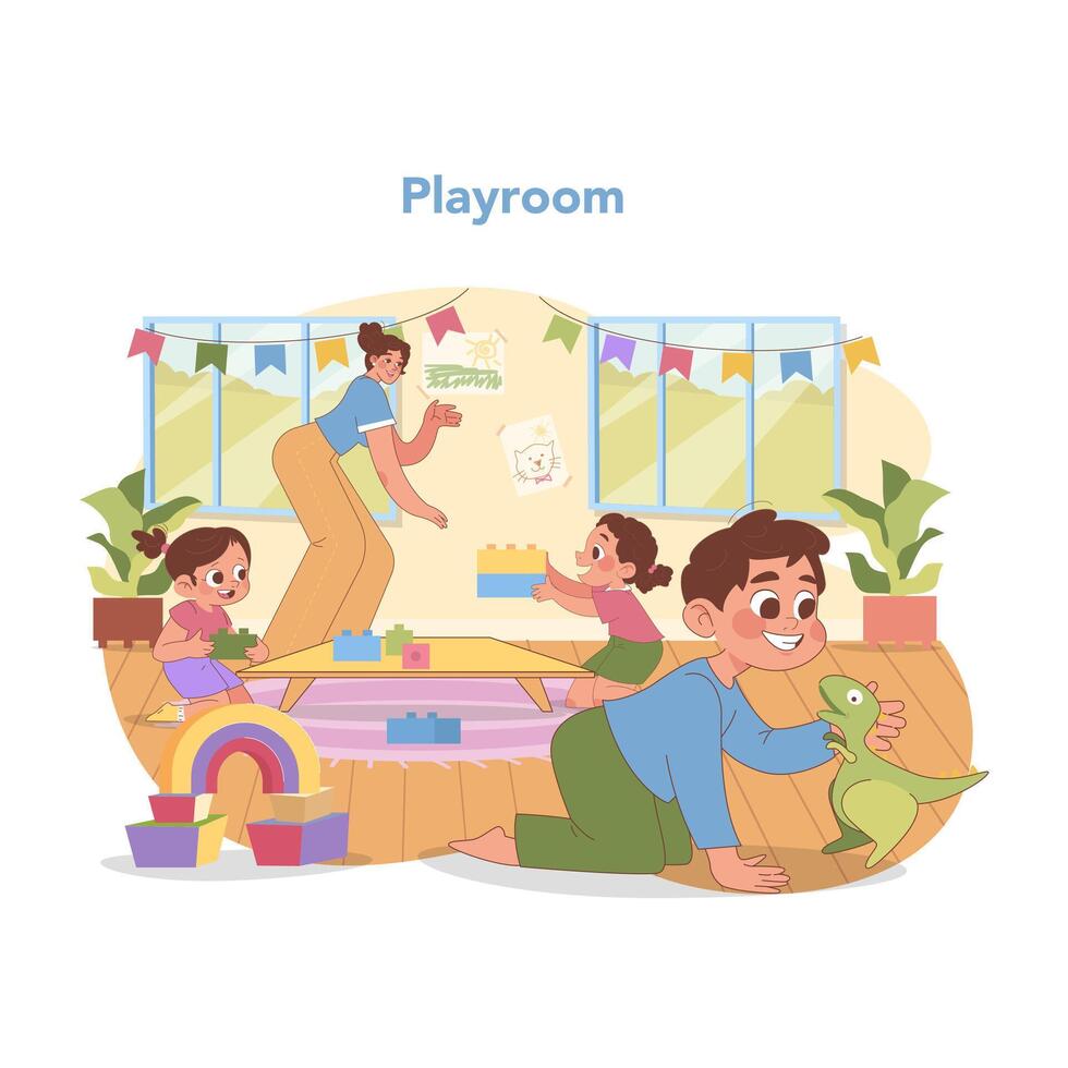 Kindergarten playroom. Flat vector illustration