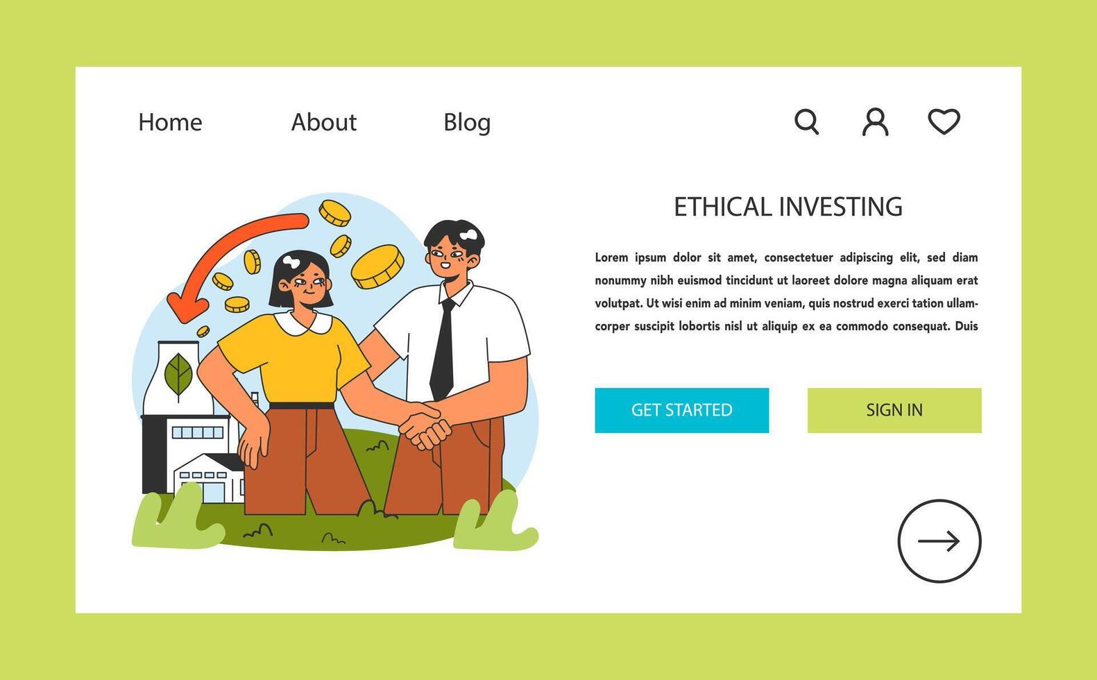 Ethical investing. Socially responsible investment, sustainable development. vector