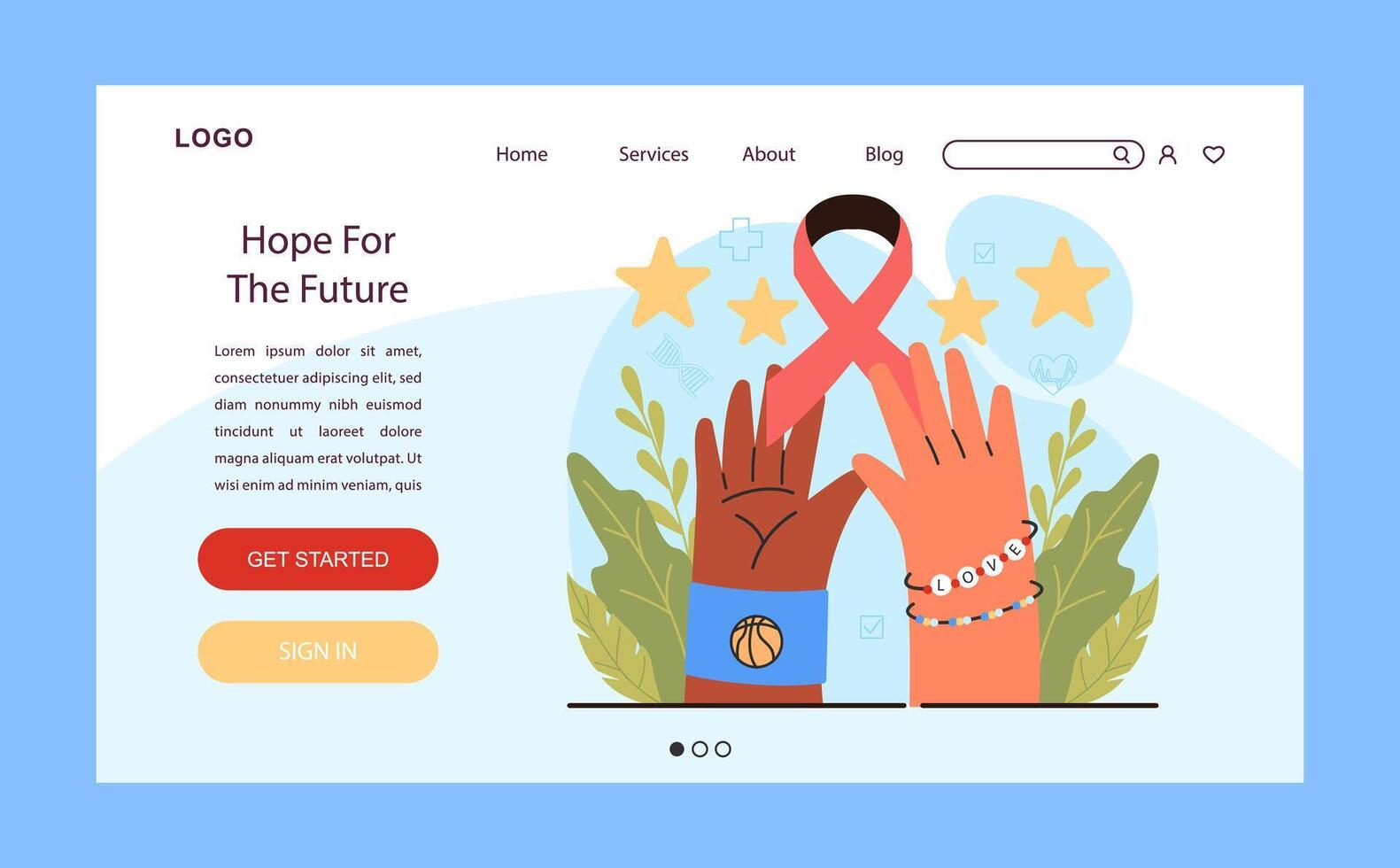 Child cancer ribbon web banner or landing page. Hope for the future. vector
