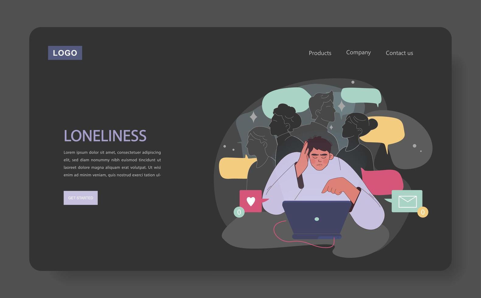 Loneliness. Unhappy person, astronaut left alone in space. Character vector