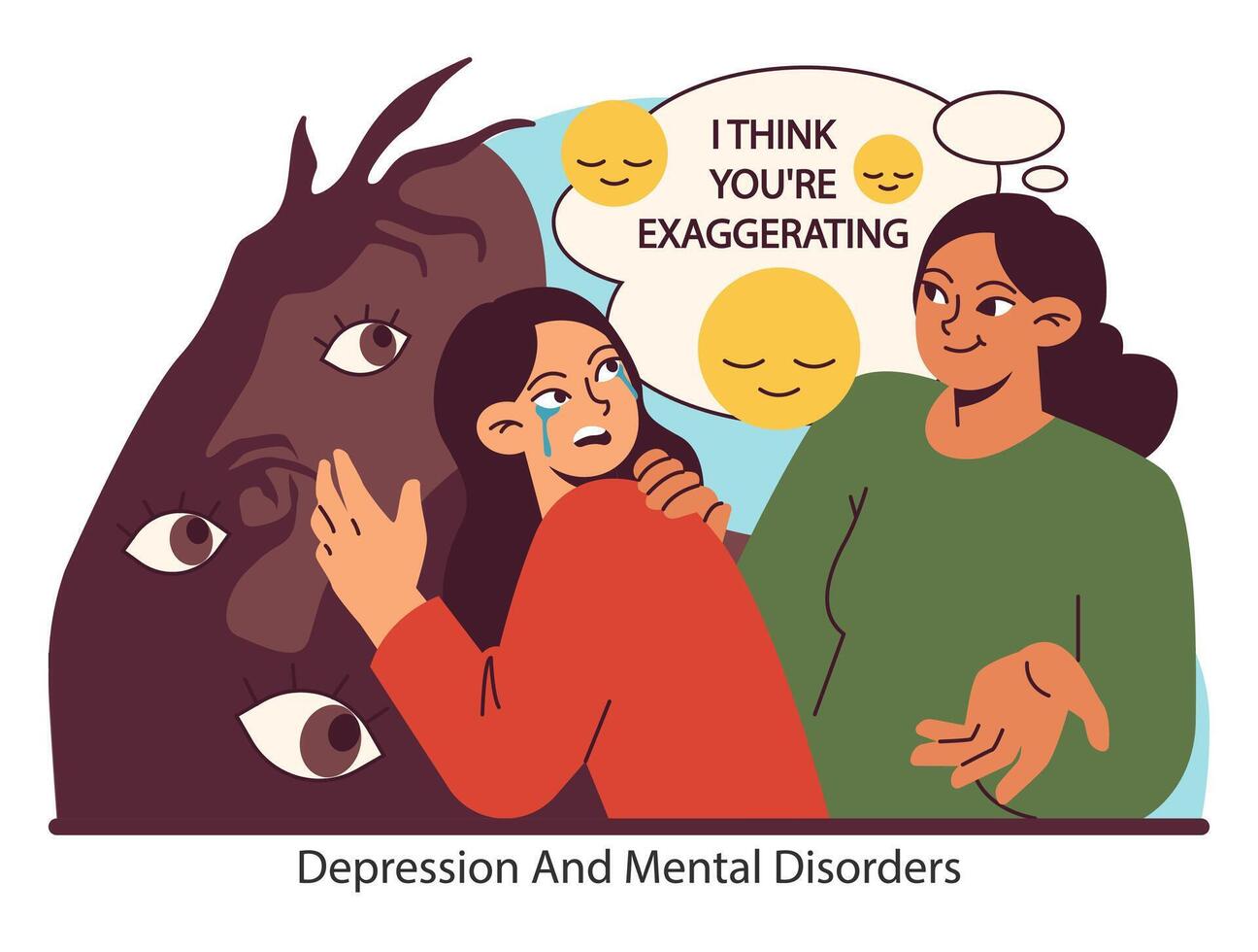 Mental Health Misunderstanding. Flat vector illustration.
