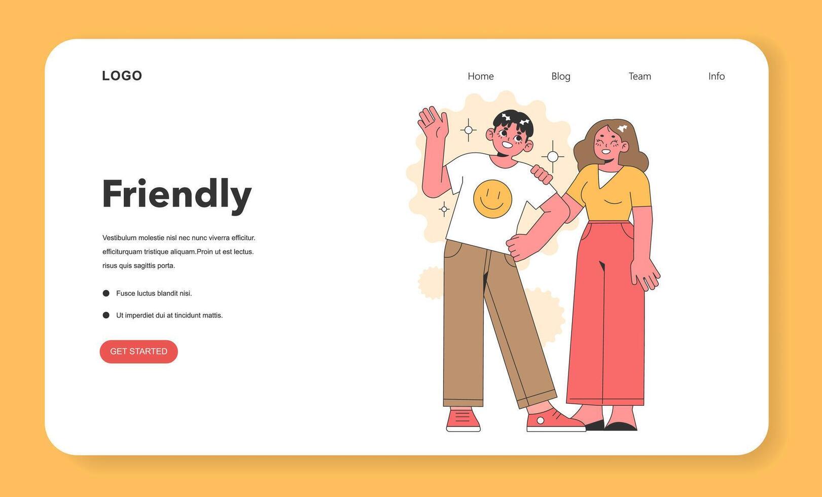 Vibrant vector illustration of two characters sharing a friendly gesture, exuding warmth and sociability in a stylish, contemporary design.