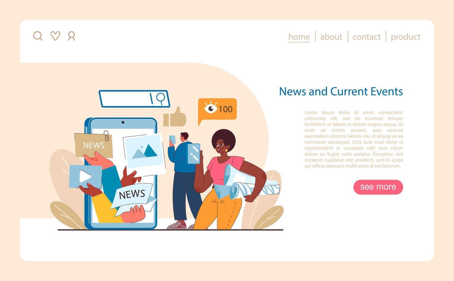 Digital News Consumption concept. Users interact with current events through various digital formats. vector