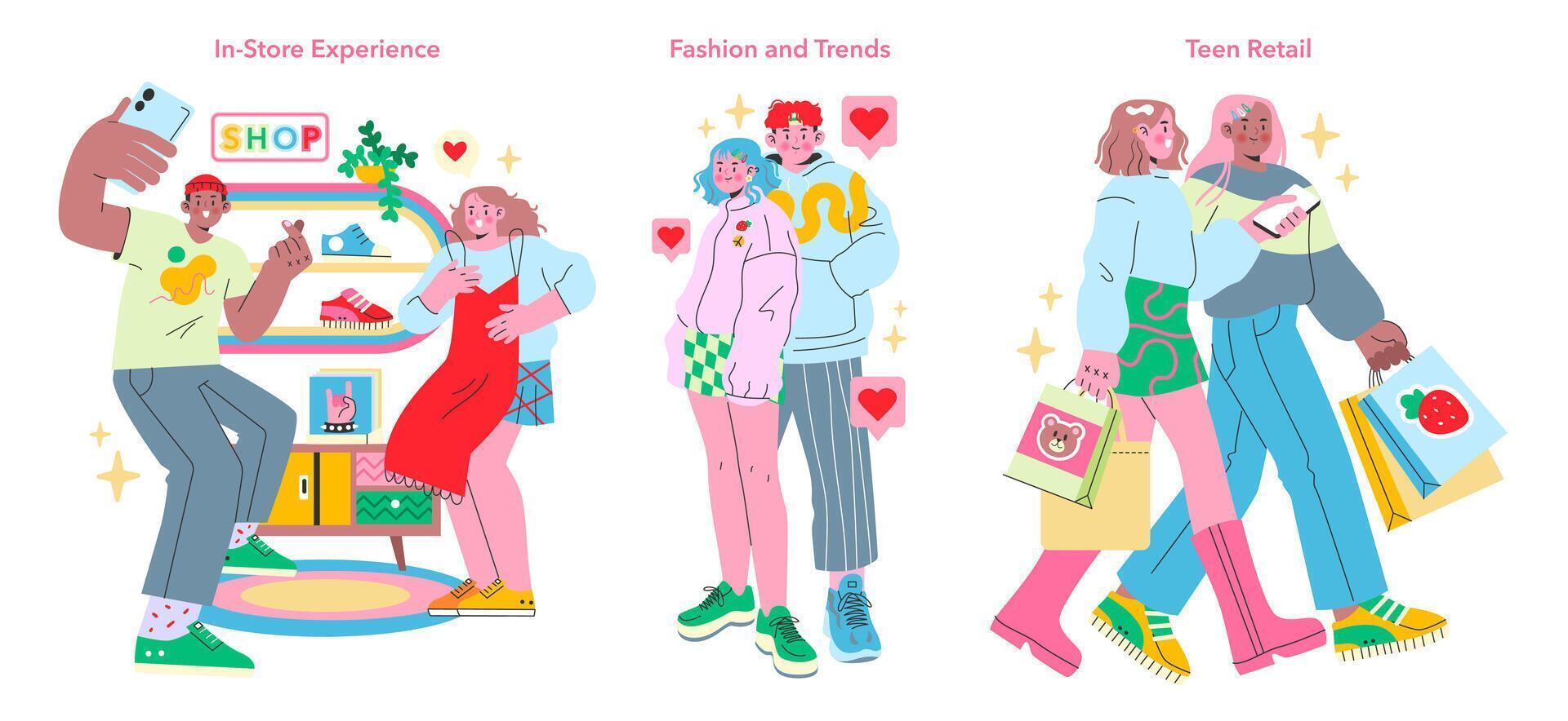 Teen Retail Experience set. Vector illustration.