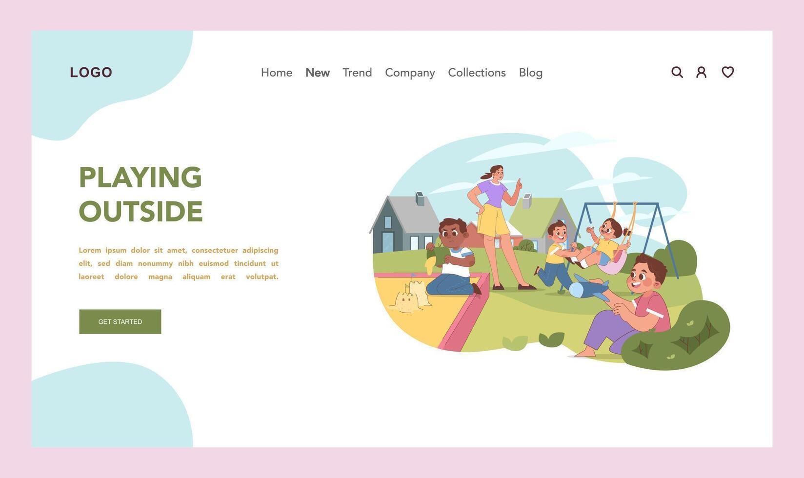 Outdoor playtime at kindergarten. Flat vector illustration
