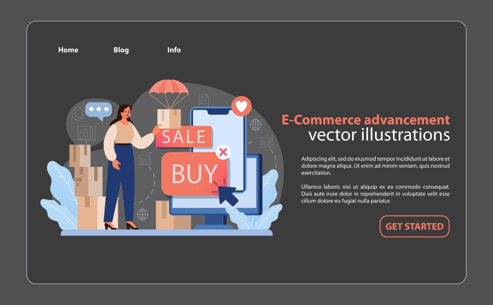 E-Commerce Advancement. A seamless online shopping experience illustrated through sale. vector