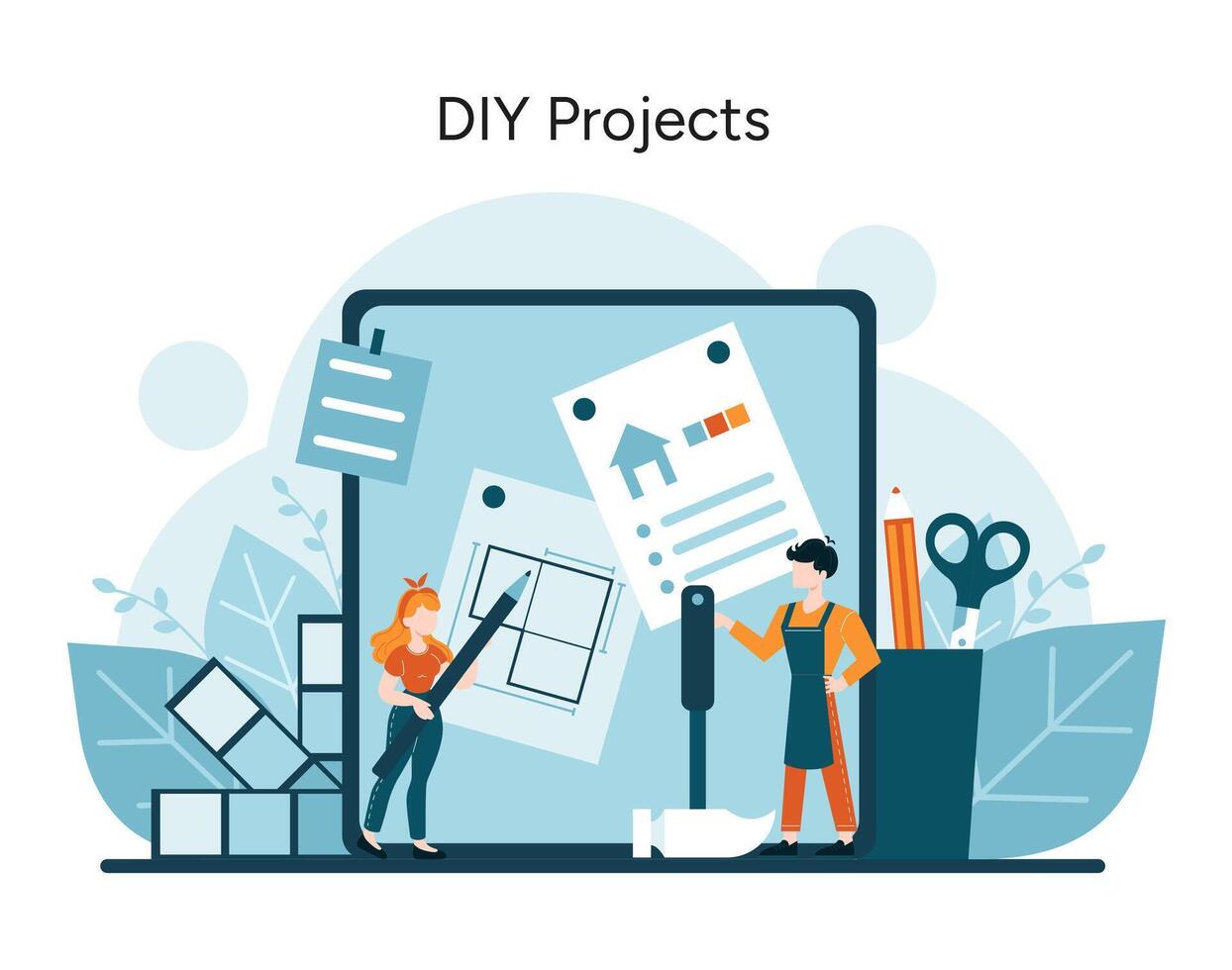 Enthusiasts immersed in the art of DIY projects vector