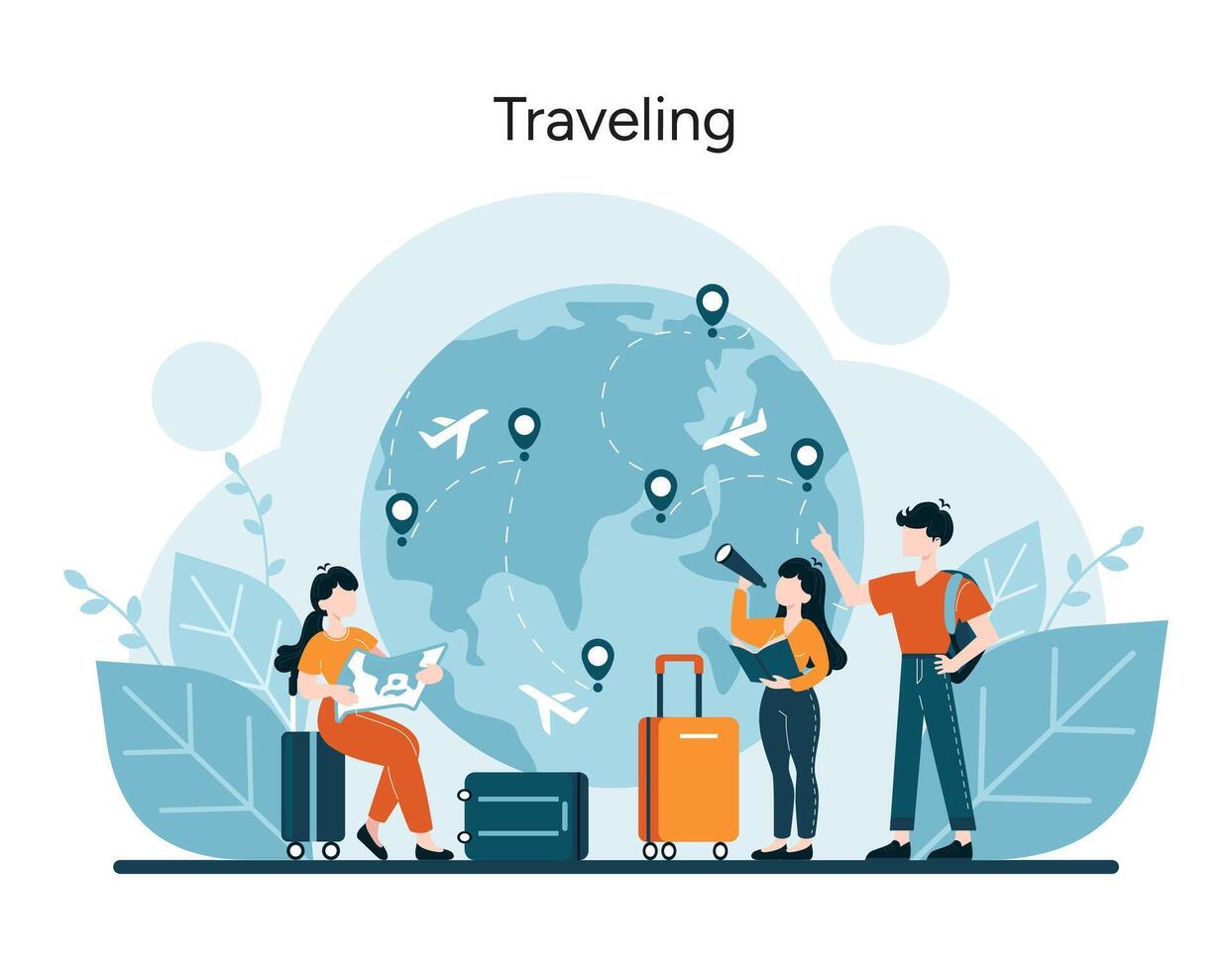 Family prepares for a journey around the world vector