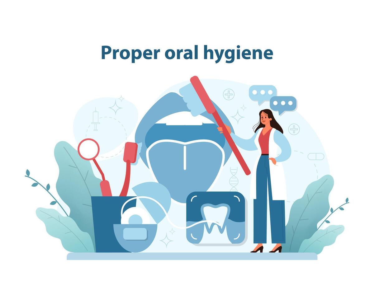 oral higiene concepto. atractivo ilustración representando el esenciales de adecuado. vector