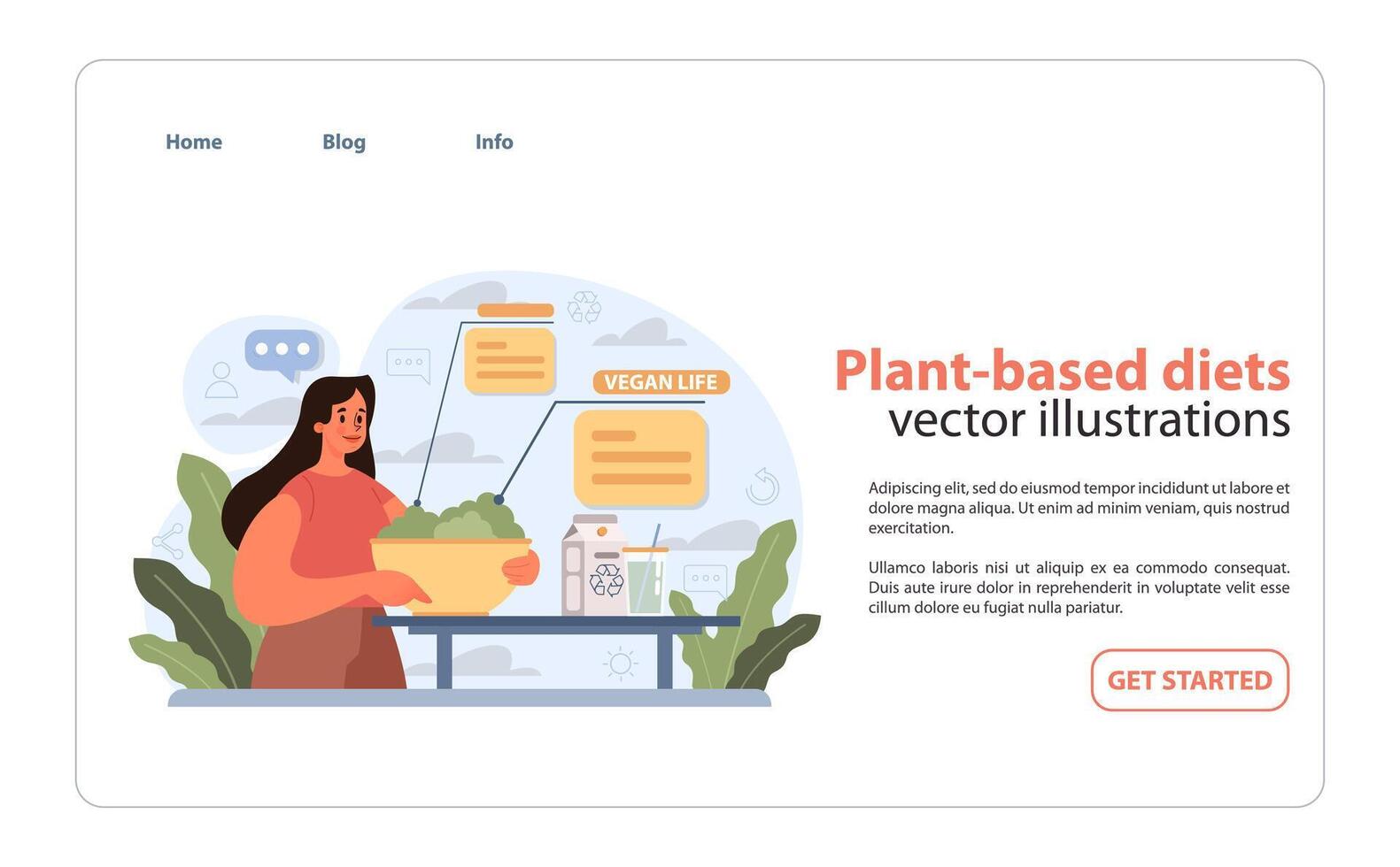 Plant-Based Diets Concept. A joyful woman prepares a large bowl of fresh greens. vector