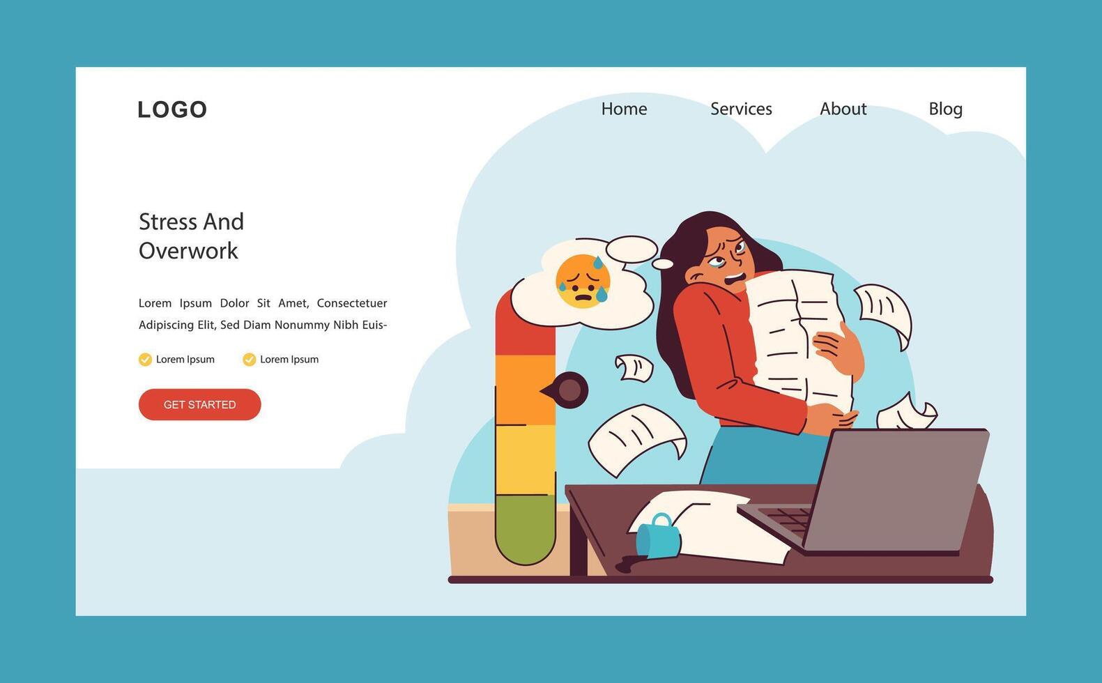 Workplace stress visualized. Flat vector illustration.