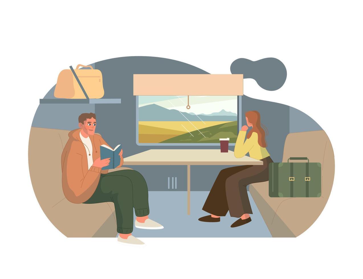 relajado viaje por tren. vector