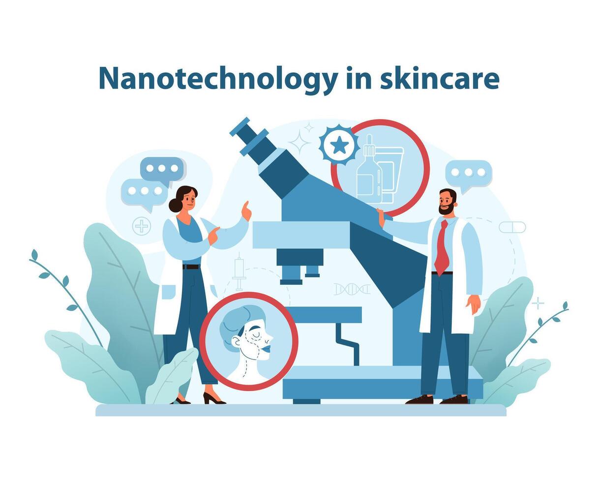 Nanotechnology in skincare illustration. Futuristic precision for enhanced beauty treatments. vector