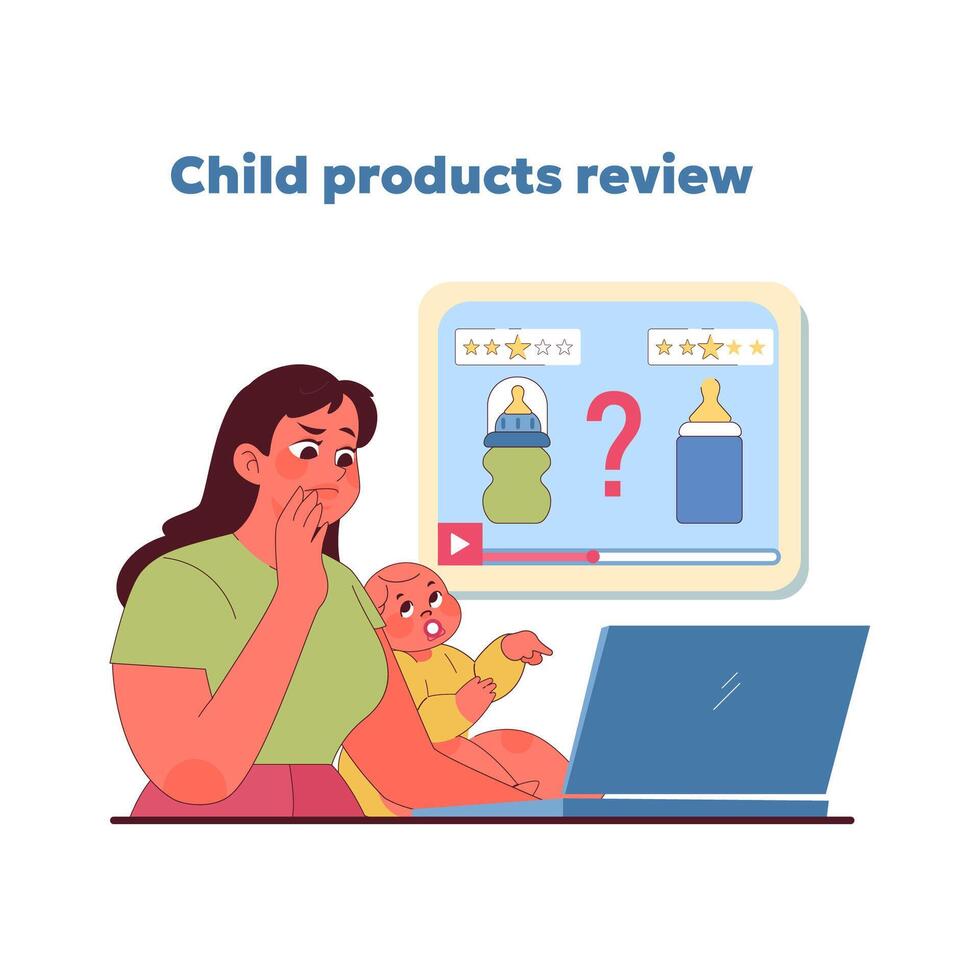 Child products review concept. Vector illustration