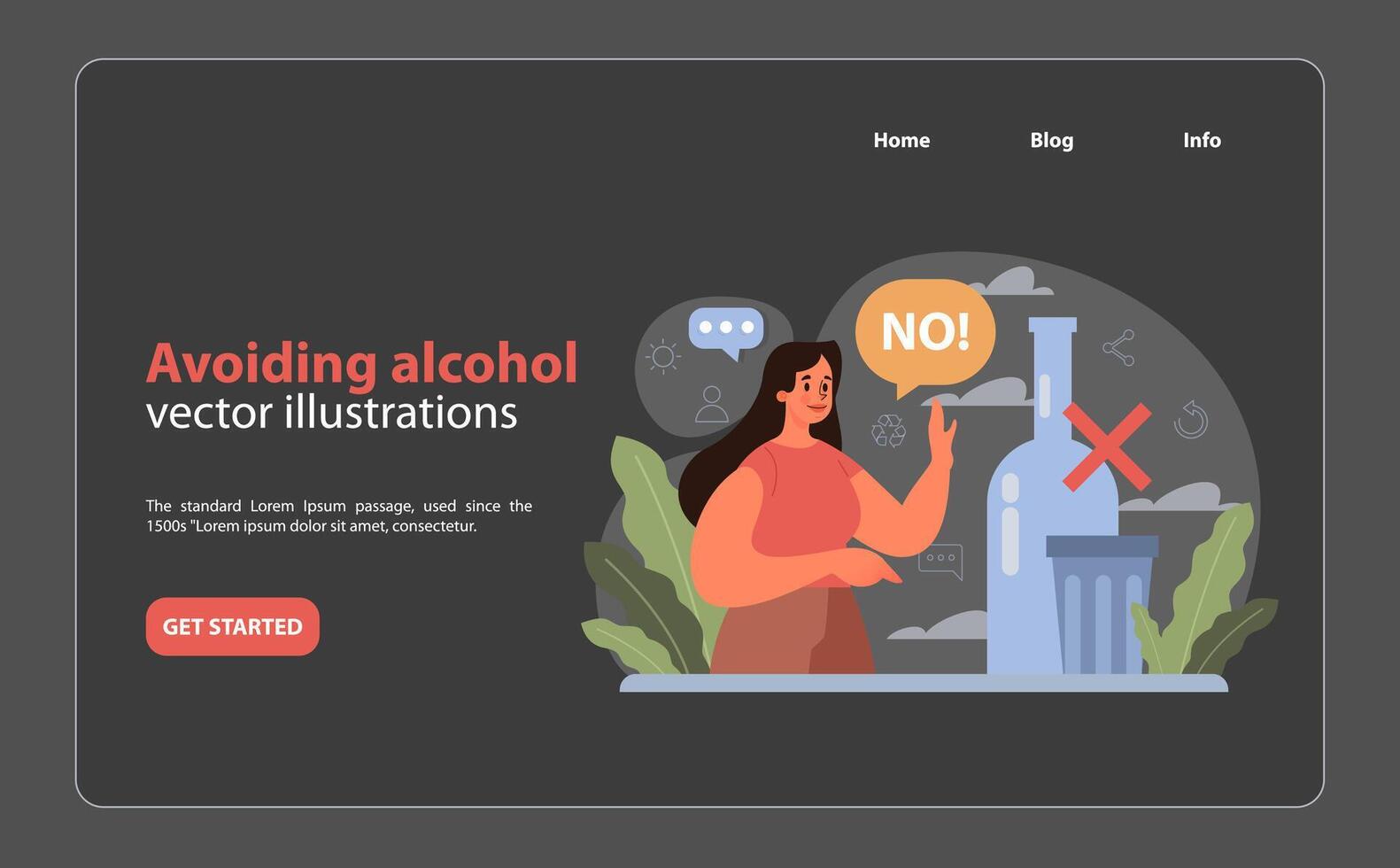 Avoiding Alcohol visual. A person confidently rejects alcohol, symbolizing the choice for a sober. vector