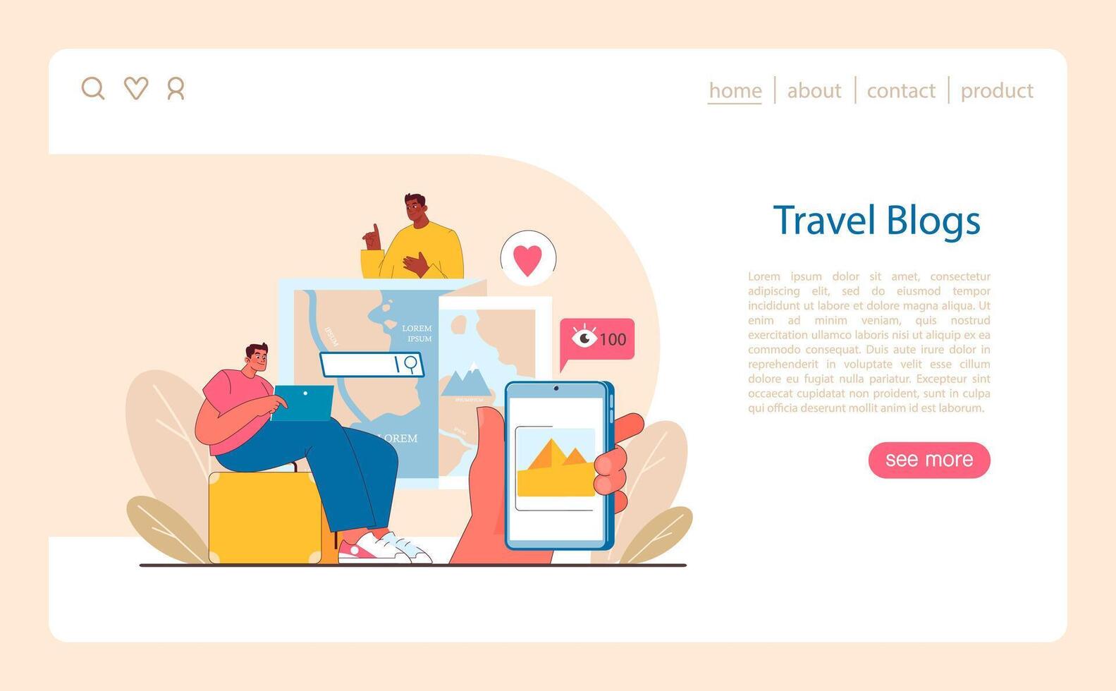 Travel Blogging concept. Sharing journey experiences online. vector