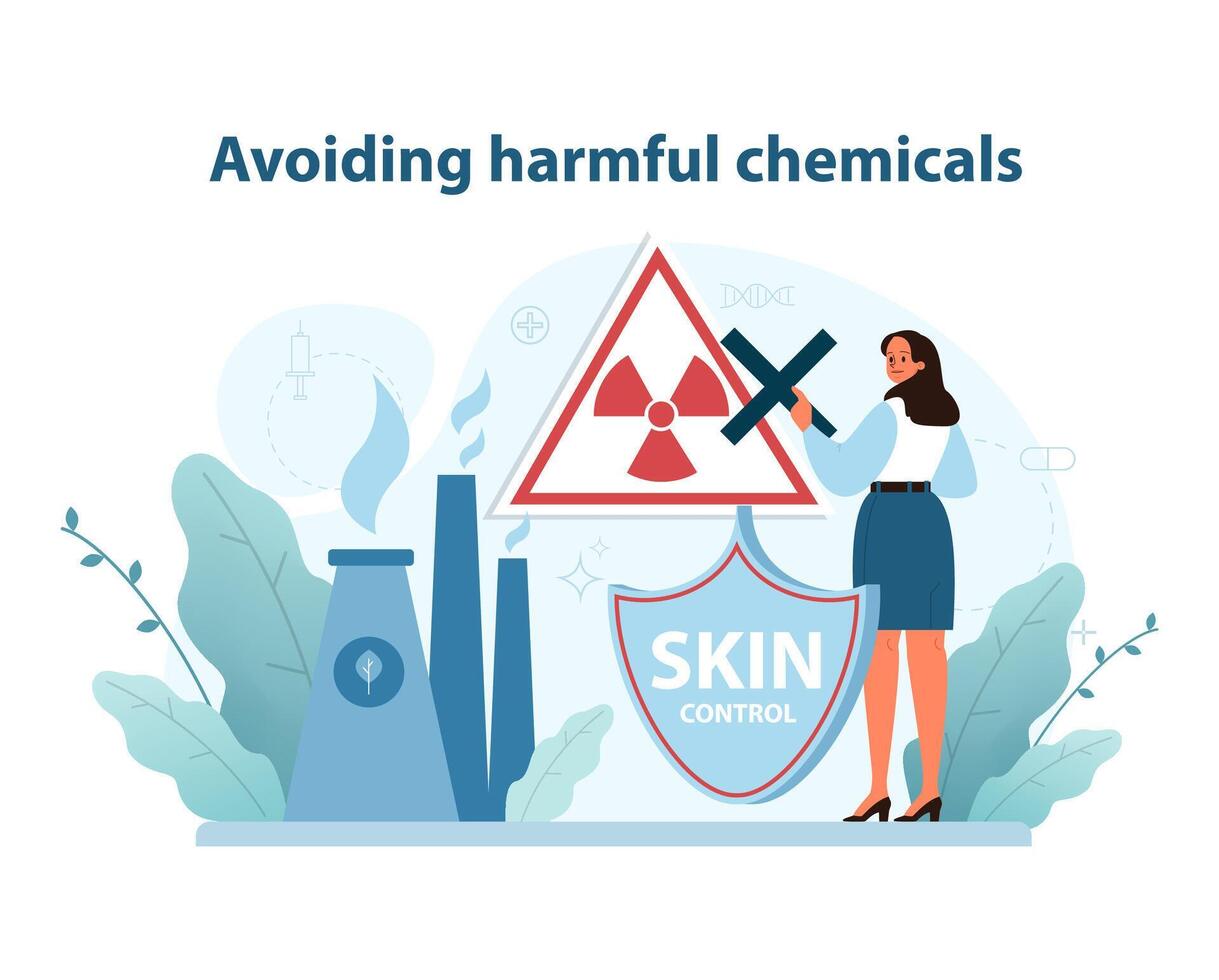 Avoiding harmful chemicals. Demonstrates proactive measures in skincare safety. vector