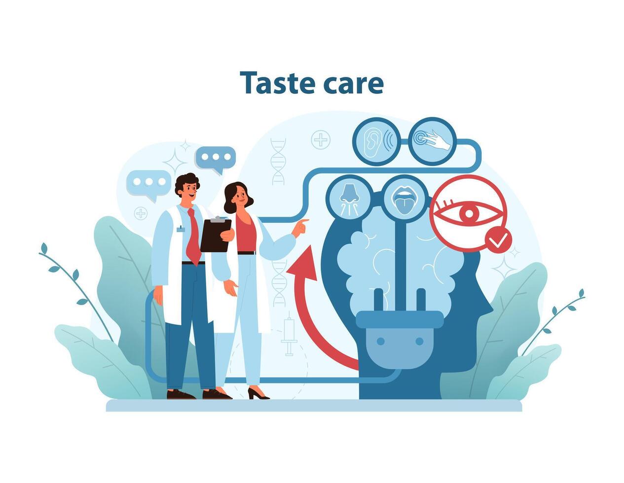 Taste Care Overview. Illustration presents a holistic approach to taste care, emphasizing dietary choices. vector