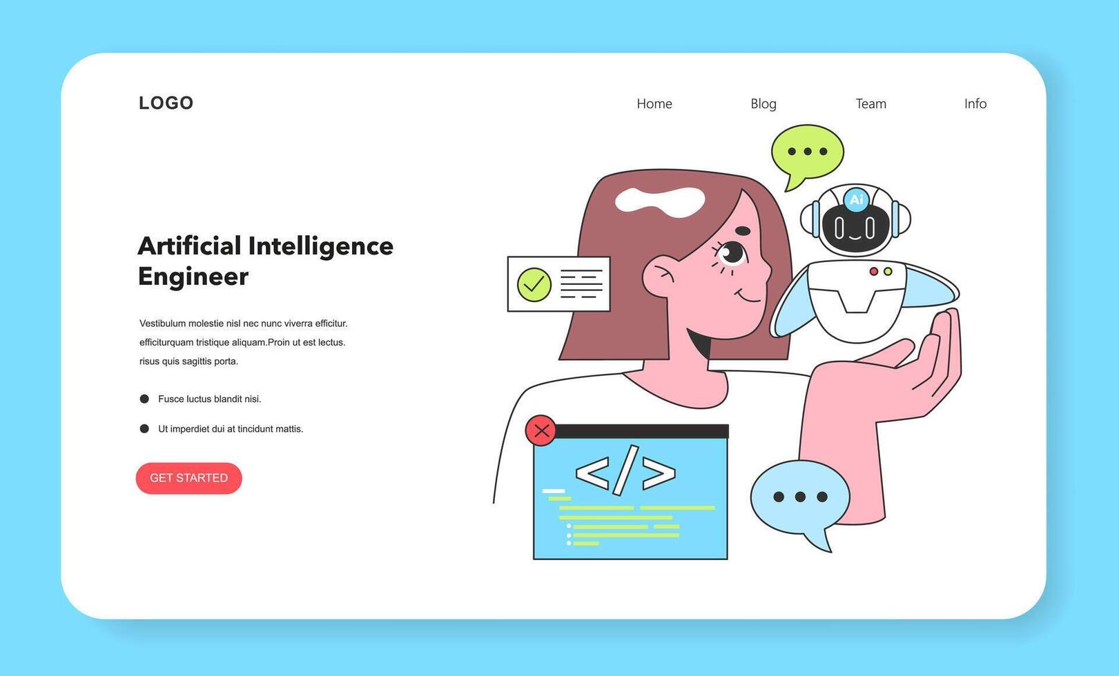An Artificial Intelligence Engineer is engaged with an AI robot, illustrating the interaction between human innovation and machine learning technology vector