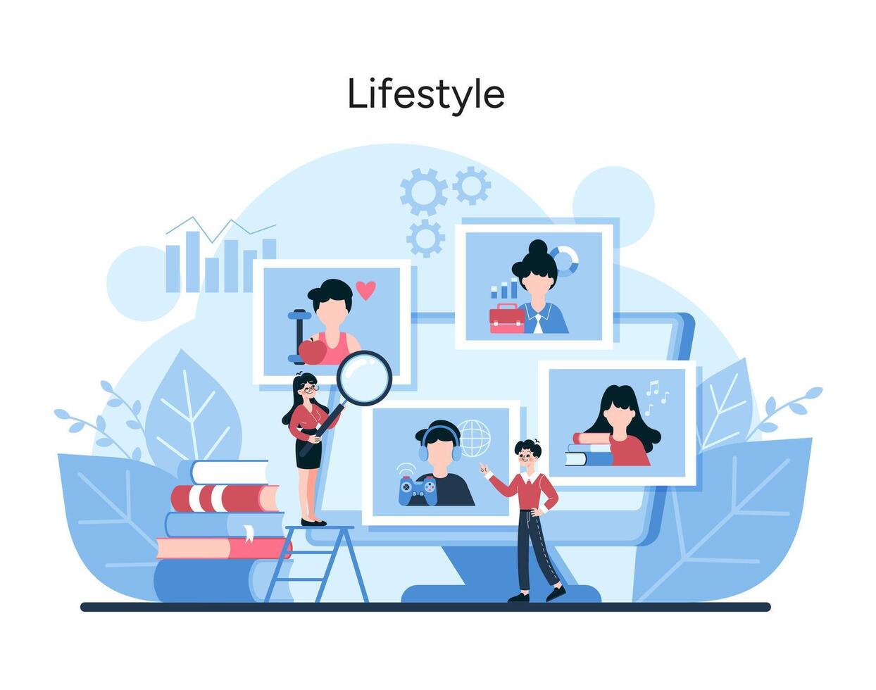 Illustration captures tailored marketing through diverse personal interests and activities vector