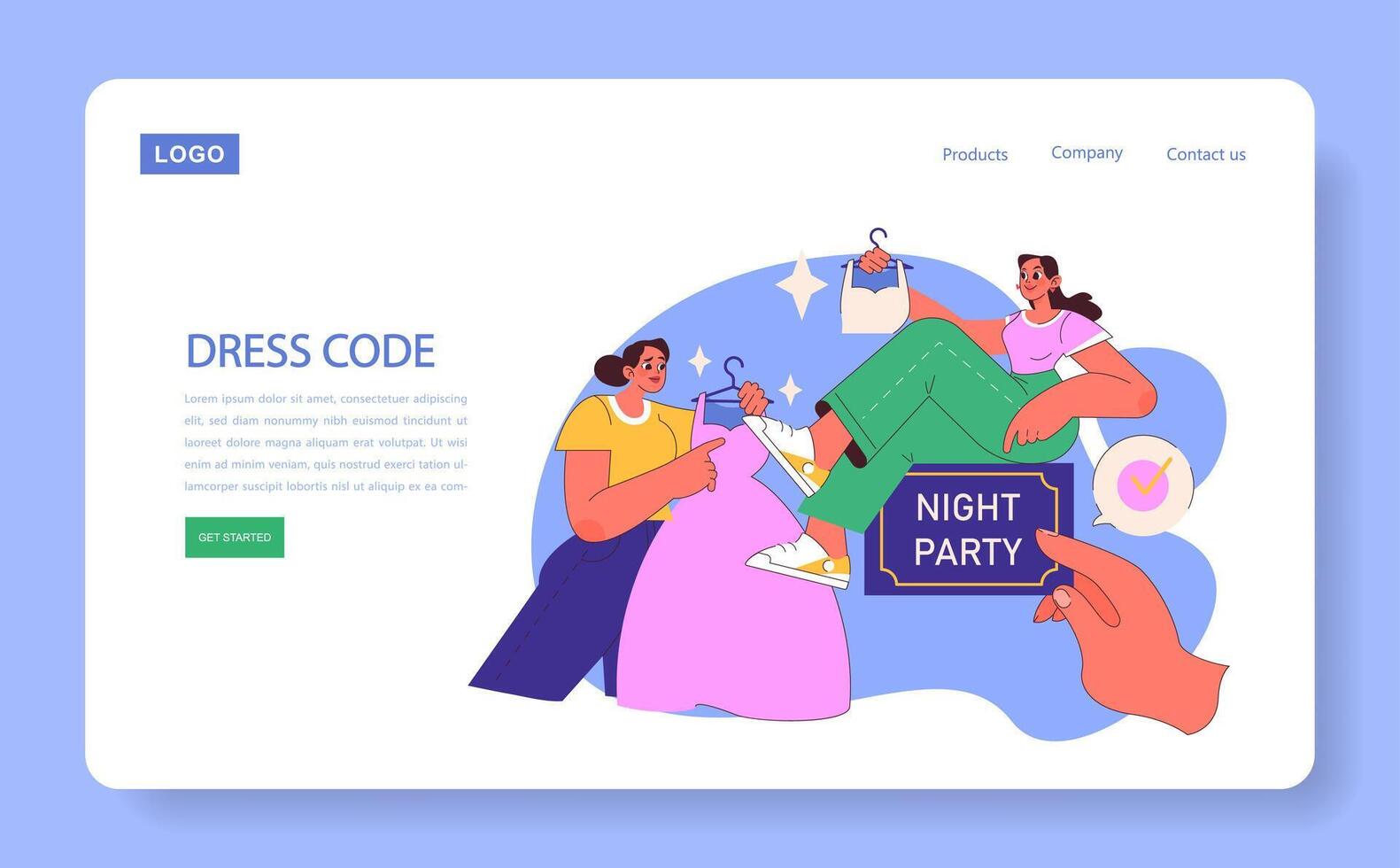 Dress Code Selection web or landing. Friends gather to pick the perfect vector