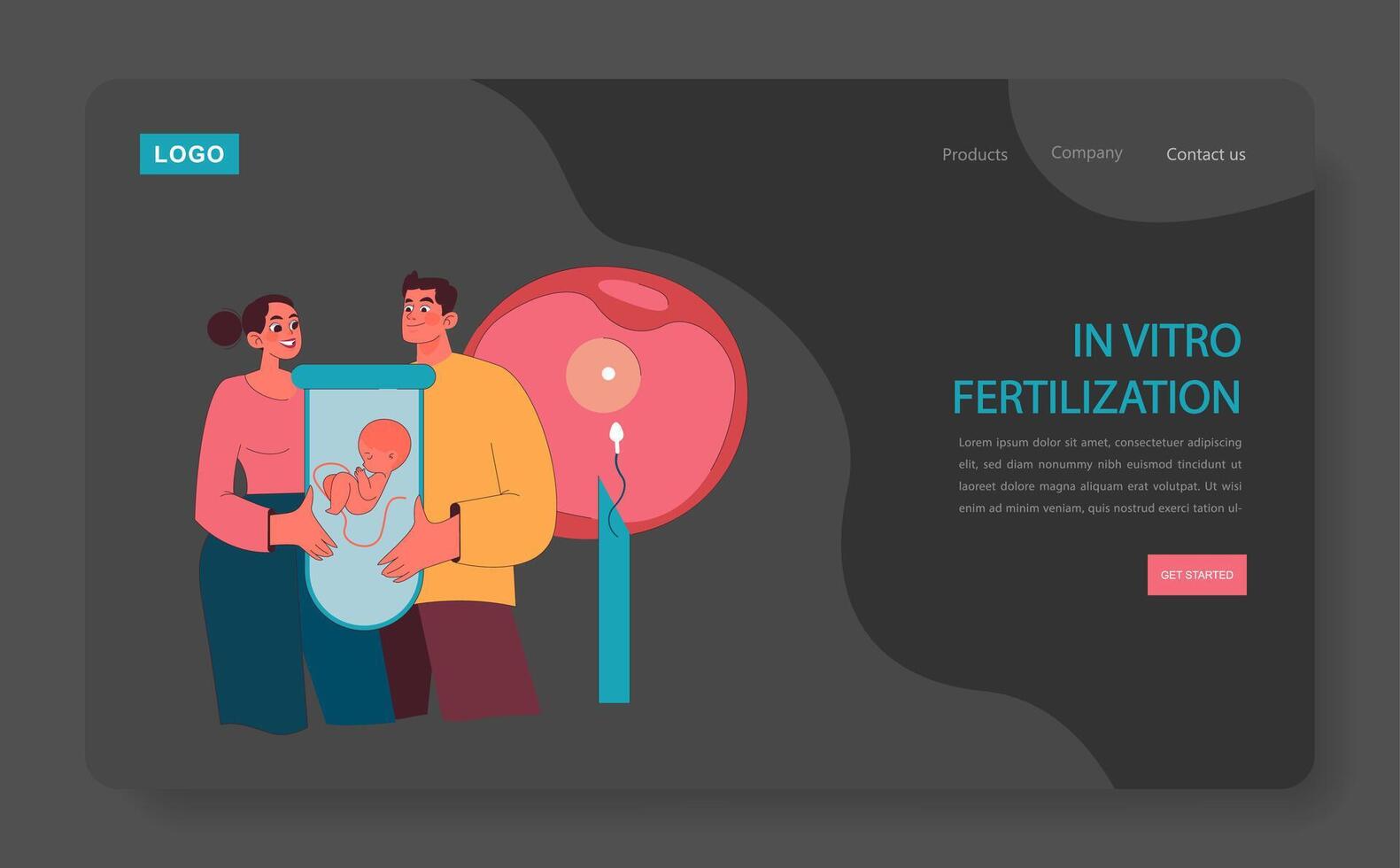 en vitro fertilización oscuro o noche modo web, aterrizaje. esperanzado Pareja vector