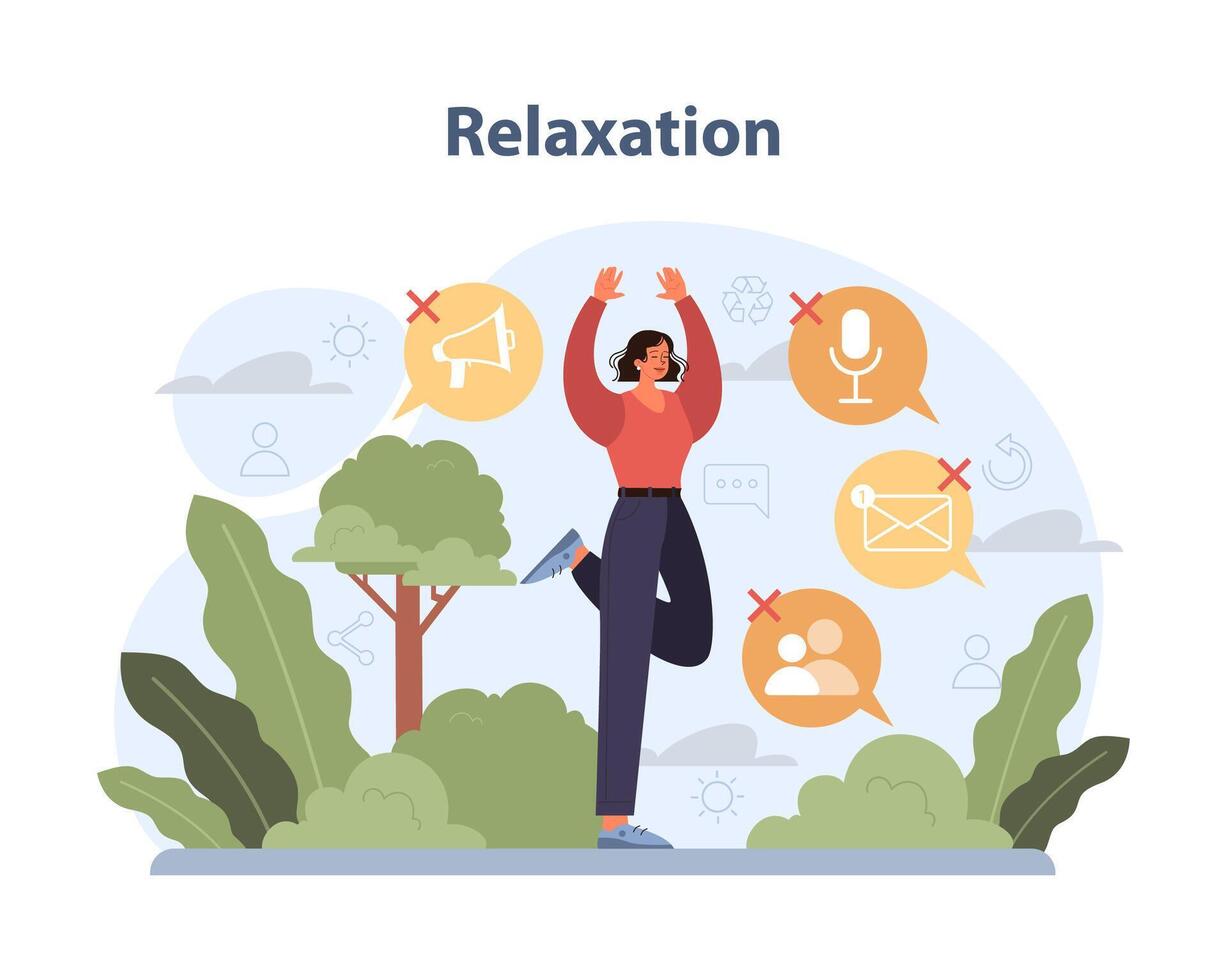 Relaxation concept. A peaceful moment of a person enjoying tranquility. vector