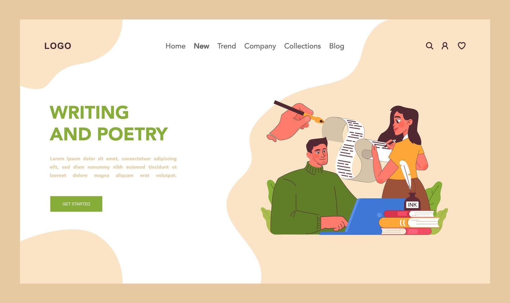 Writing and poetry concept. Flat vector illustration