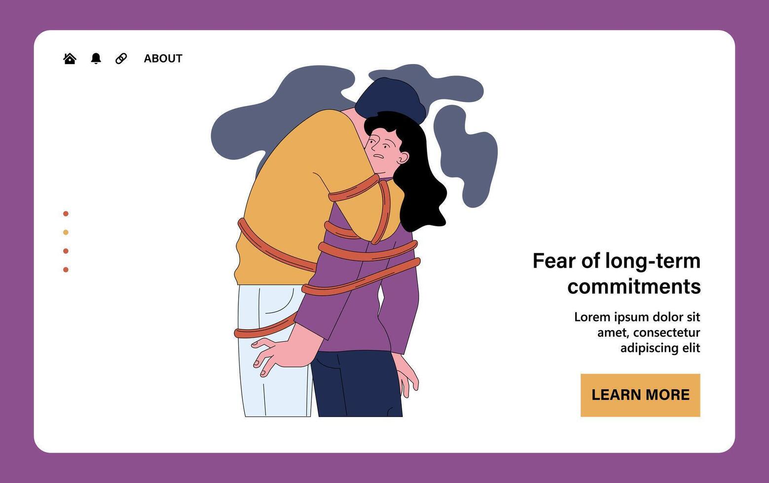 Fear of long-term commitment web or landing. Scared and anxious vector