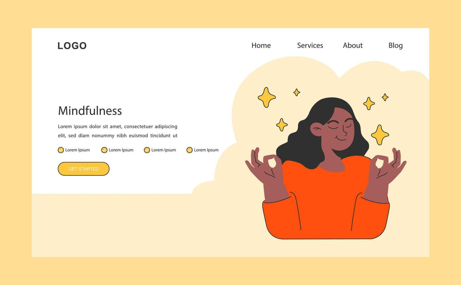 Mindfulness web banner or landing page. Emotional awareness and balance. vector