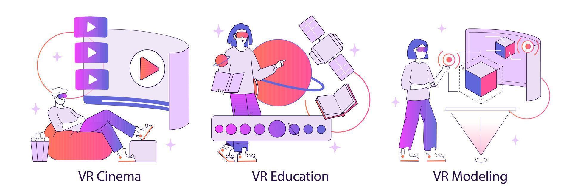 virtual realidad experiencias colocar. vector ilustración