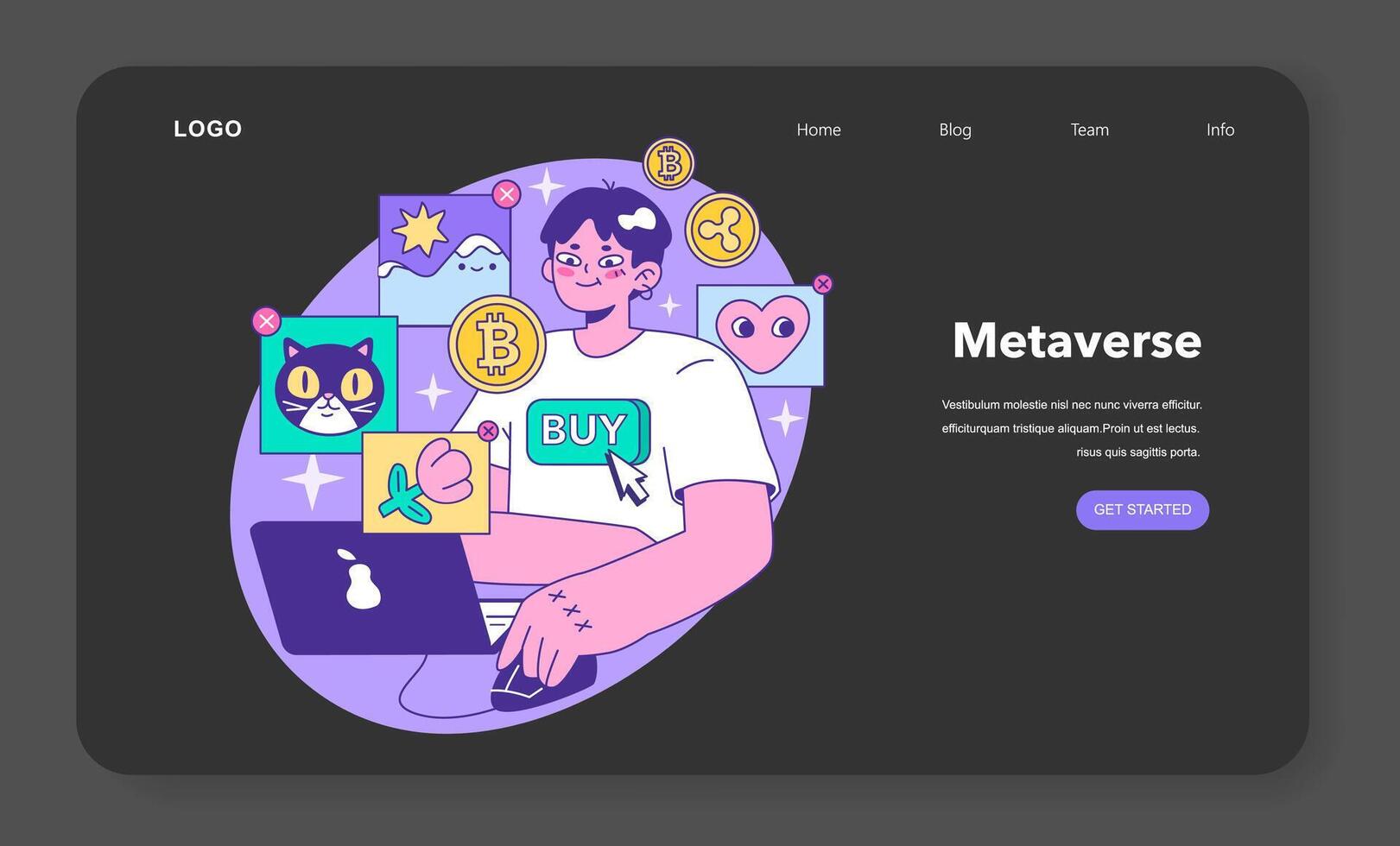 Metaverse web banner or landing page night or dark mode. VR futuristic vector