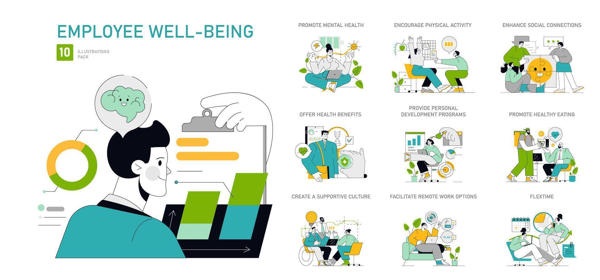 Employee well-being set. Vector illustration.