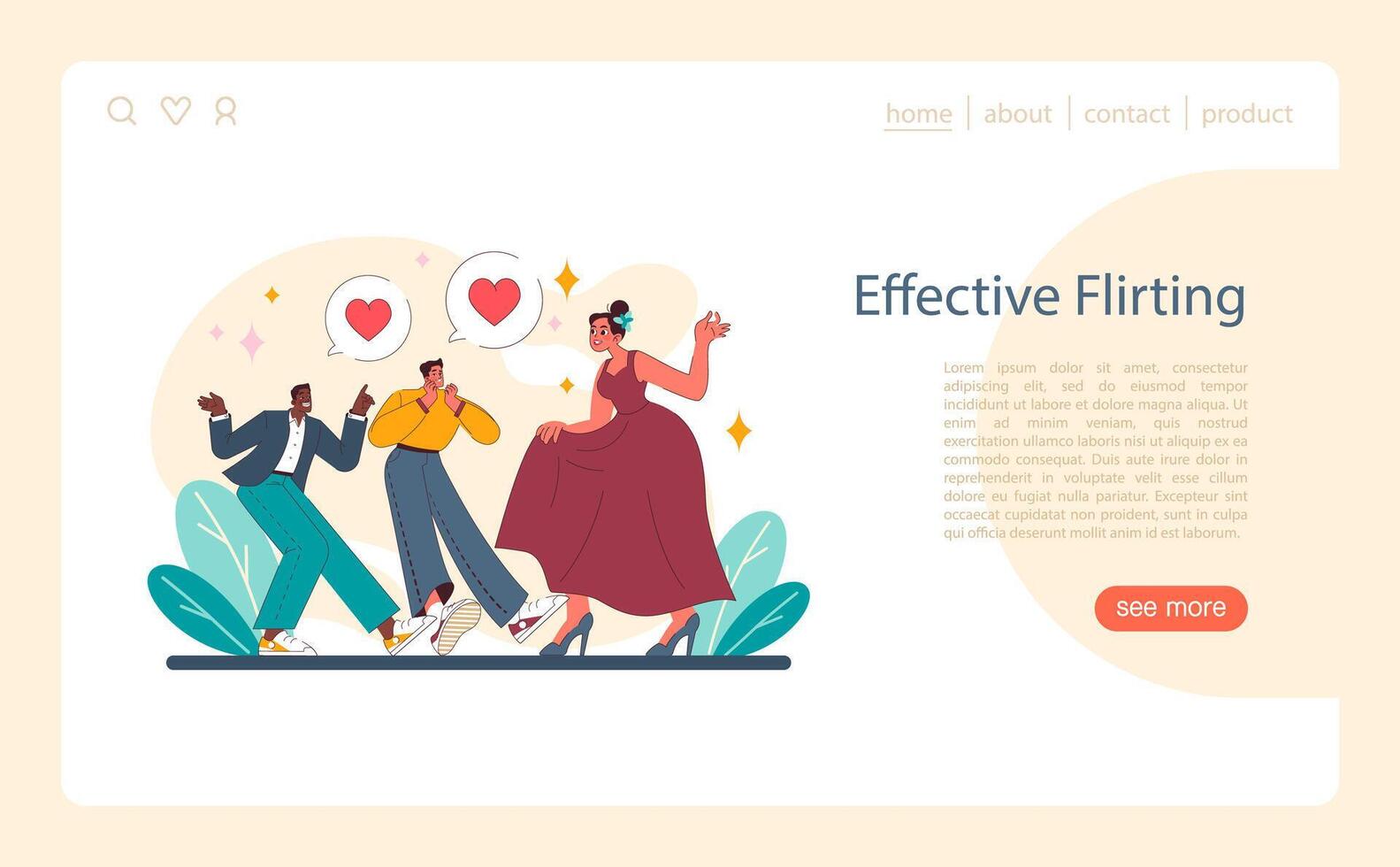 Effective flirting concept. A charming vector narrative of courtship with playful body language