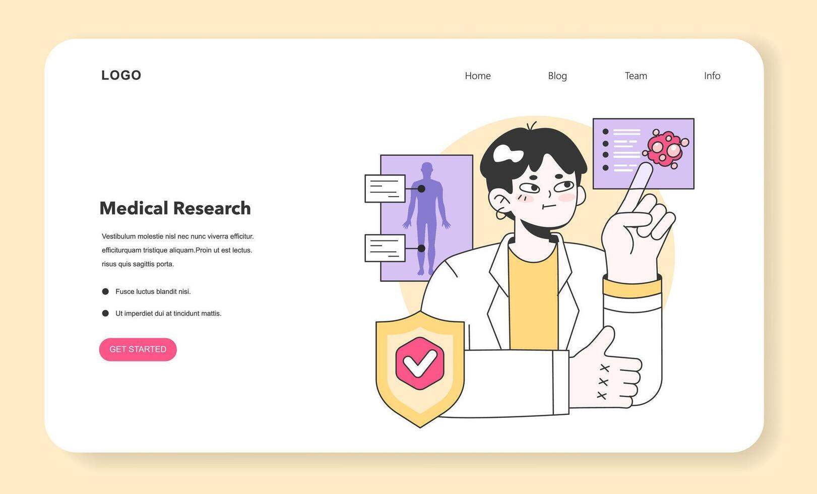 Medical research web banner or landing page set. Biotechnology, medicine vector