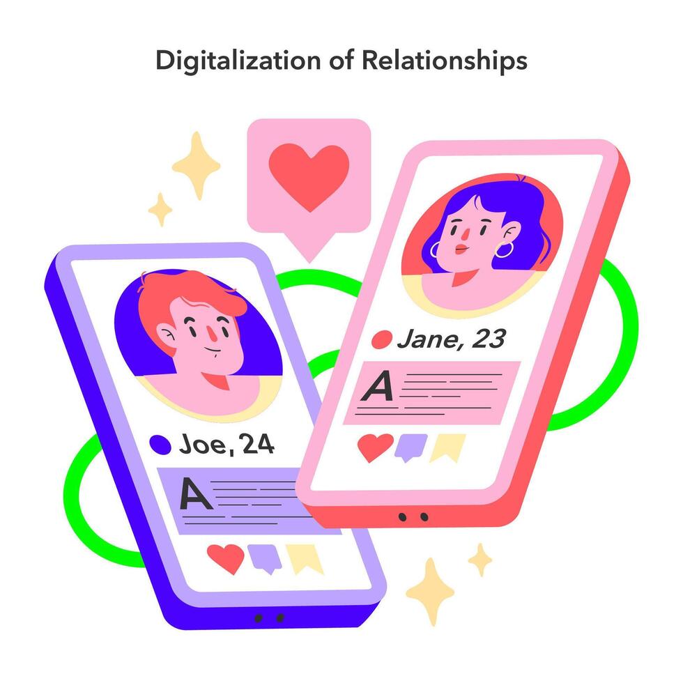 Lifestyle trends concept. The transformation of romantic connections in the digital age through online dating platforms. vector