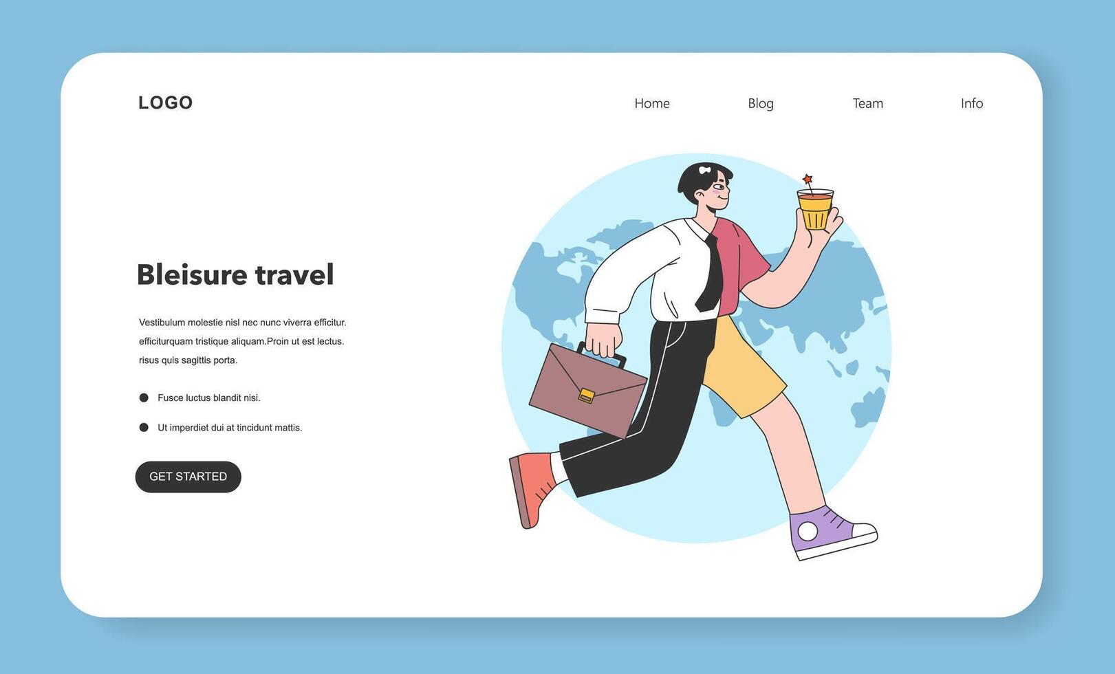 Bleisure travel web banner or landing page set. Business and sightseeing vector