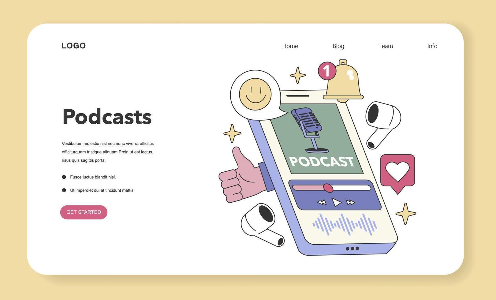 Podcasts concept. Flat vector illustration