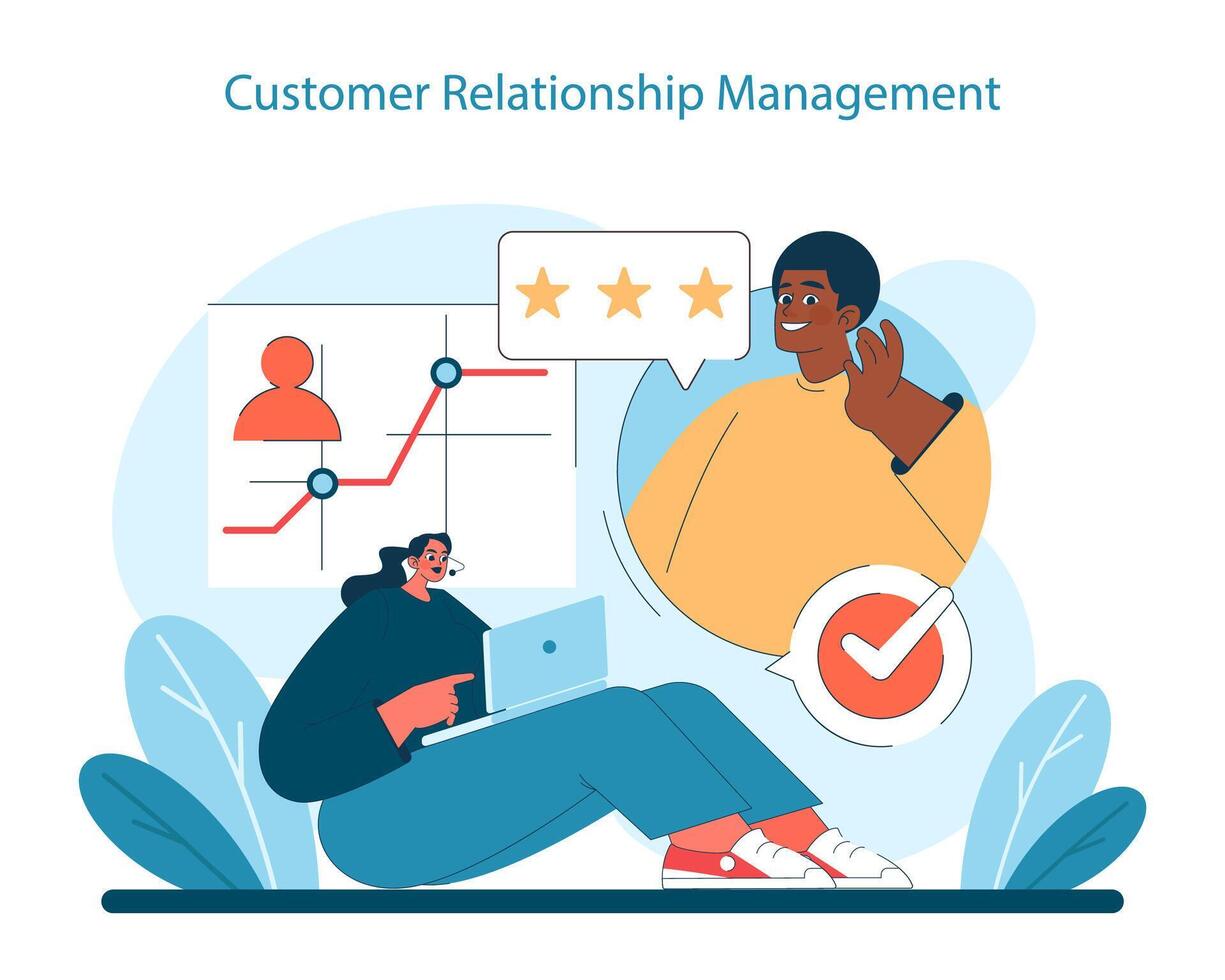 Customer Relationship Management concept. Enhancing client satisfaction through feedback vector