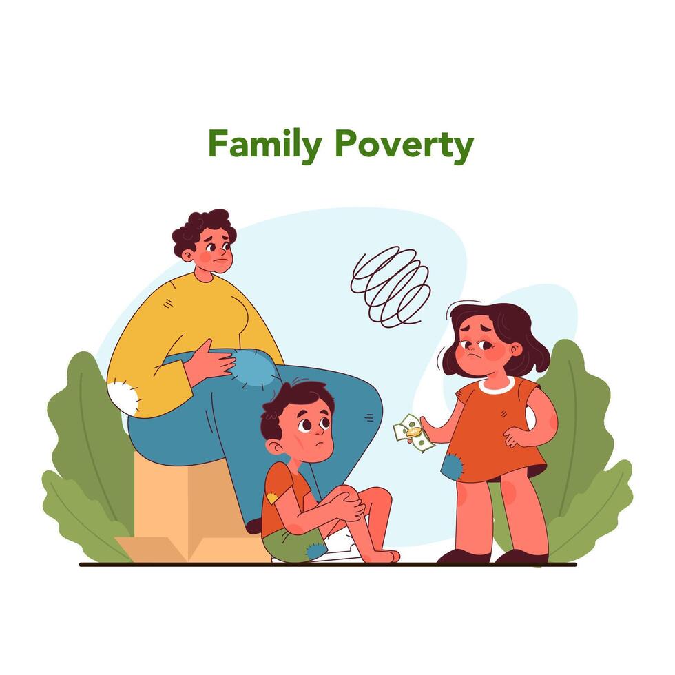 Family poverty and child labor. Flat vector illustration