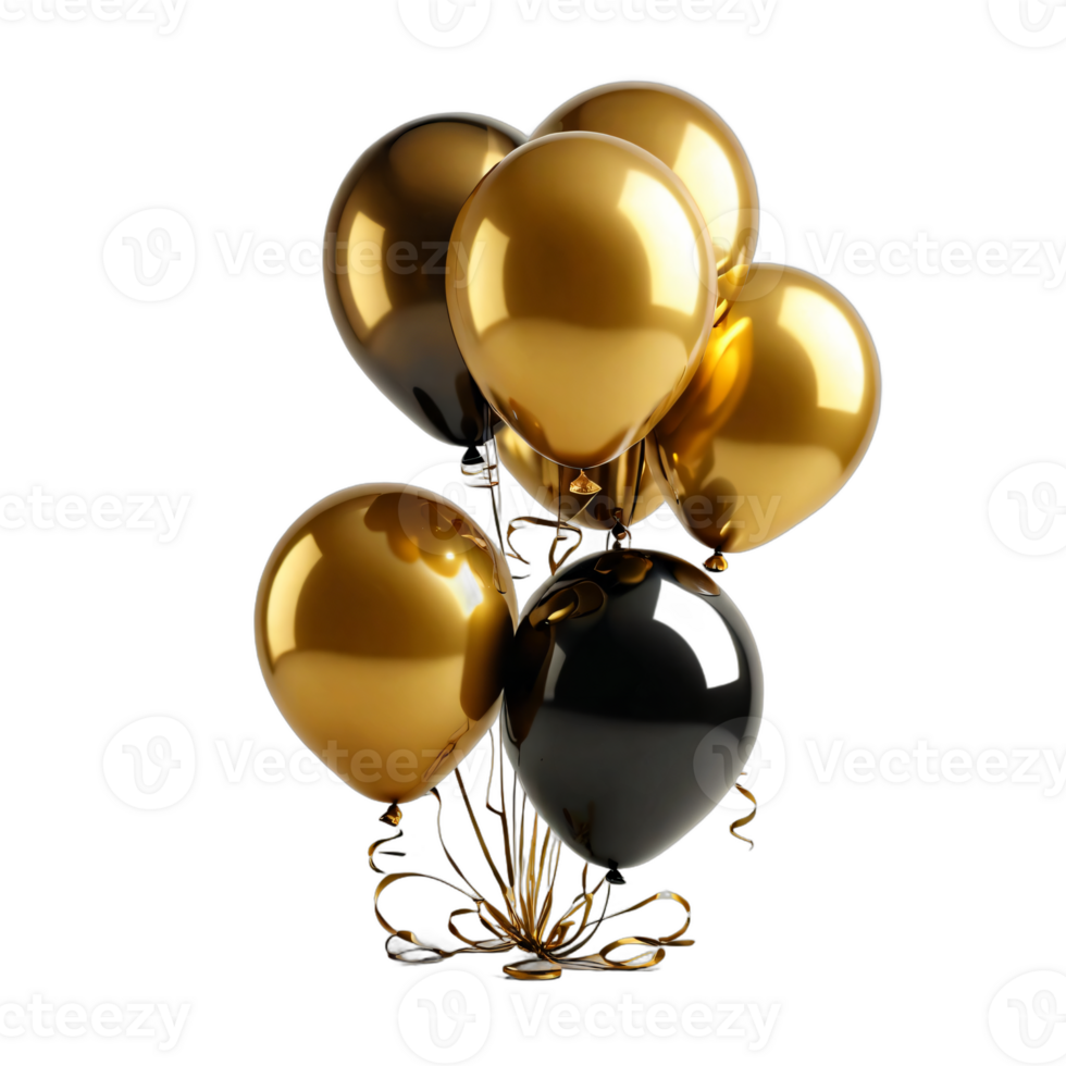 AI generated golden and black festival bloons isolated transparent png