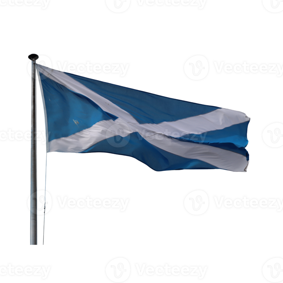The national flag of scotland, the saltire, waving proudly on a cloudy day png