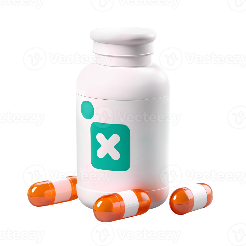 AI generated 3d rendering medical pills and plastic container png