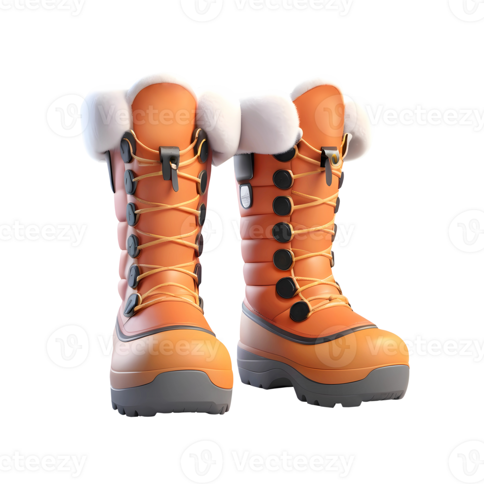 AI generated 3d rendering orange snow boots png