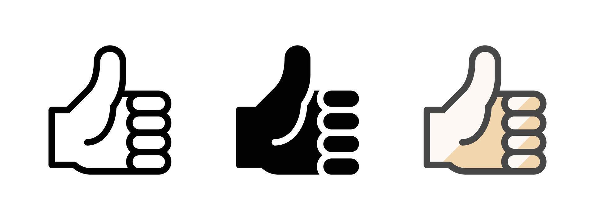 Multipurpose Thumbs Up Vector Icon in Outline, Glyph, Filled Outline Style