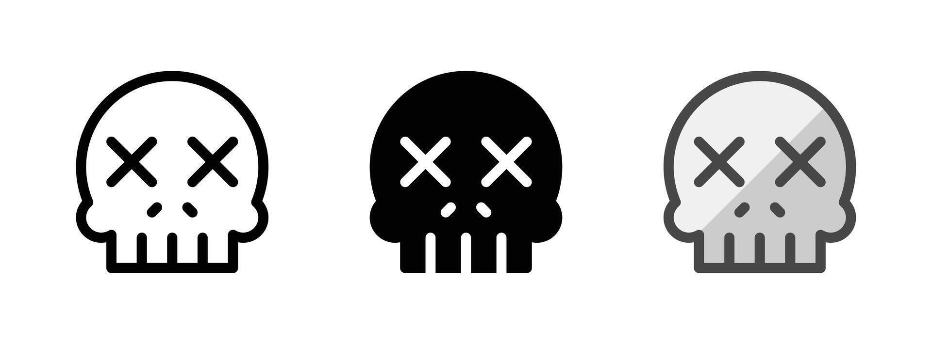 Multipurpose Game Over Skull Vector Icon in Outline, Glyph, Filled Outline Style