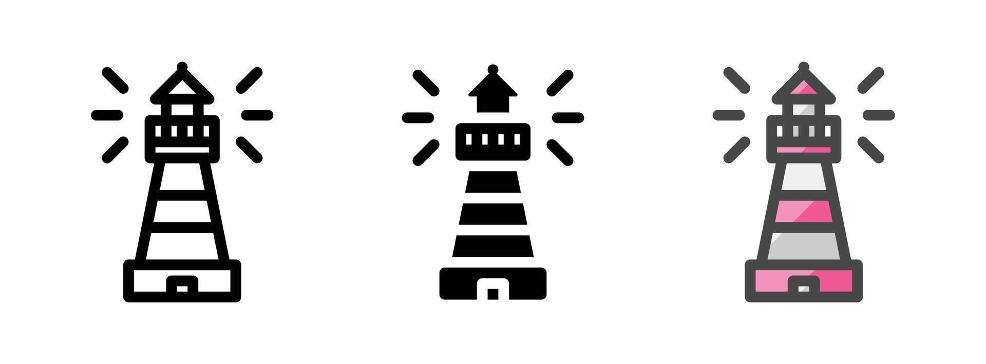 Multipurpose Lighthouse Vector Icon in Outline, Glyph, Filled Outline Style