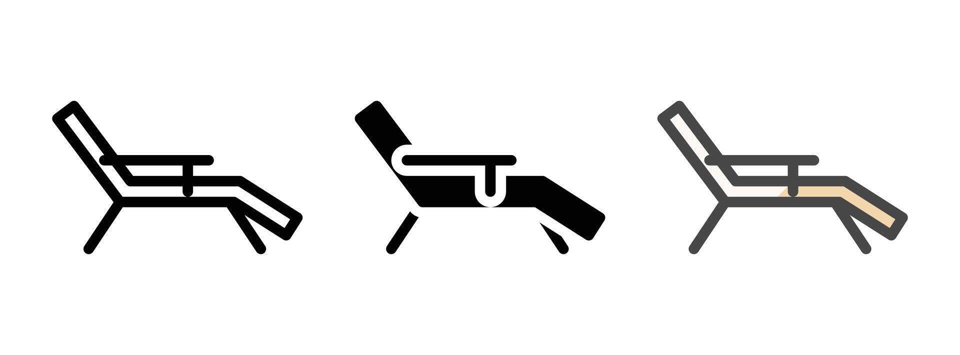 Multipurpose Deck Chair Vector Icon in Outline, Glyph, Filled Outline Style